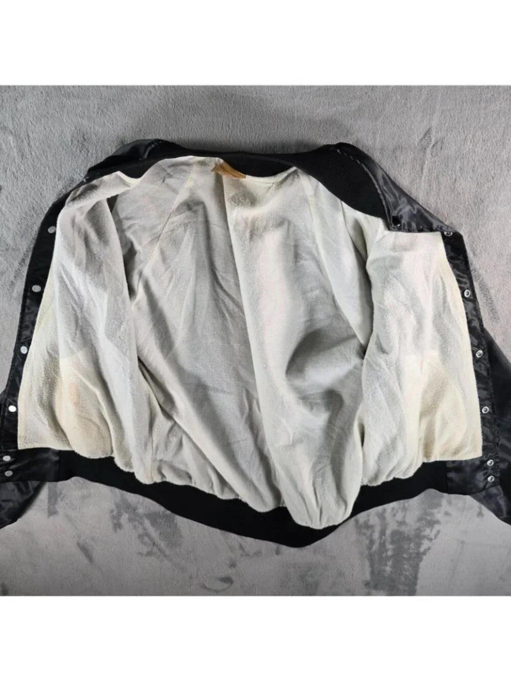 Vintage 1980s Rapco Cable Back Graphic Black Nylon Satin Bomber Jacket (L)